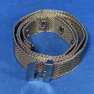 NAPIER Belt Vintage Silver Metal Mesh 29-34" Retro Modernist Rocker Belt